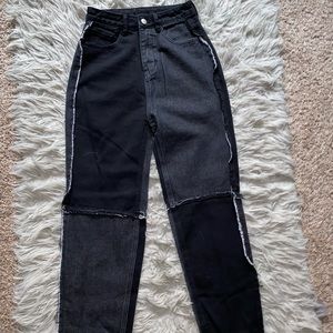 Black patched mom jeans